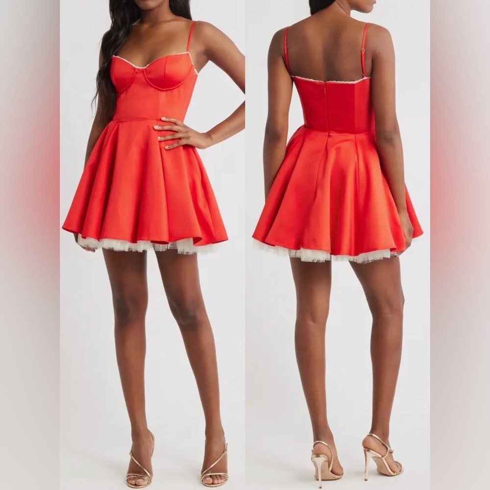 NEW House of CB Minimoiselle Bustier Stretch Satin Minidress Scarlet red SZ  XL